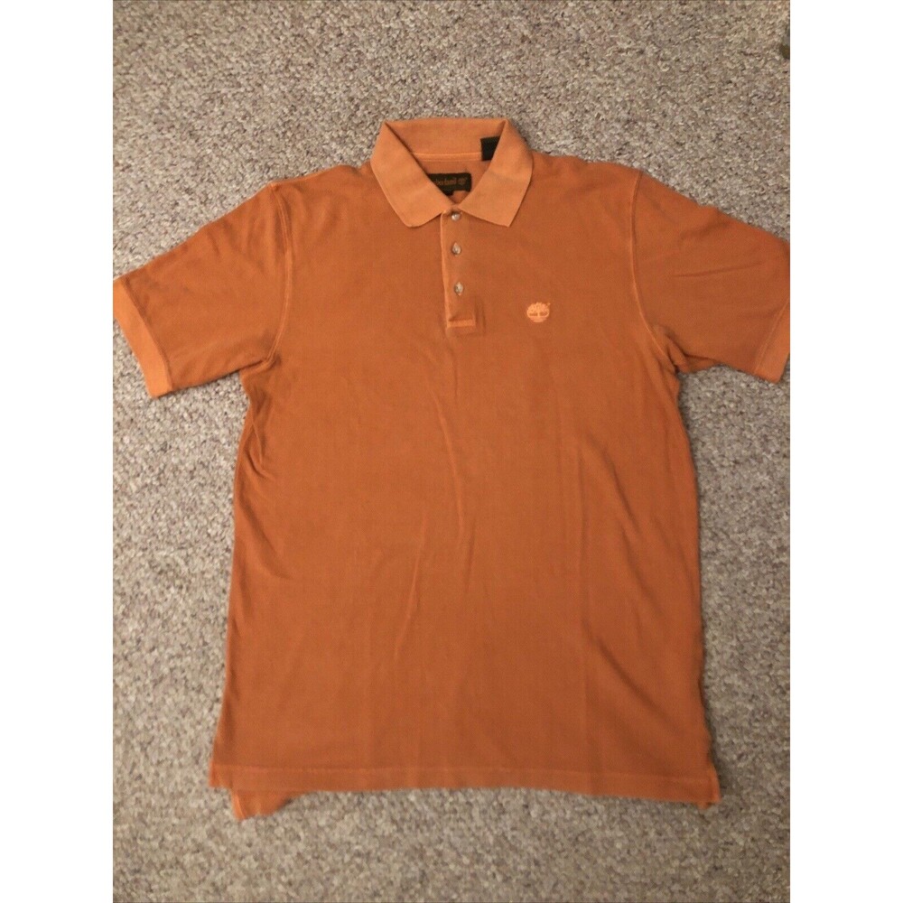 Timberland Polo Shirt Men's Orange Size Small 3 Button 100% Cotton